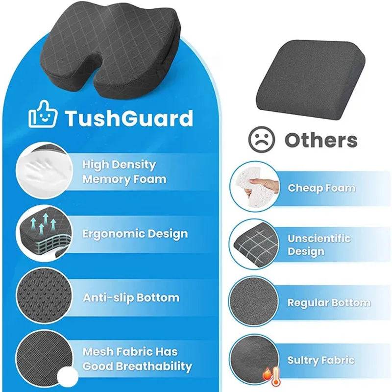 Memory Foam Office Chair Seat Cushion Non Slip Back Relief