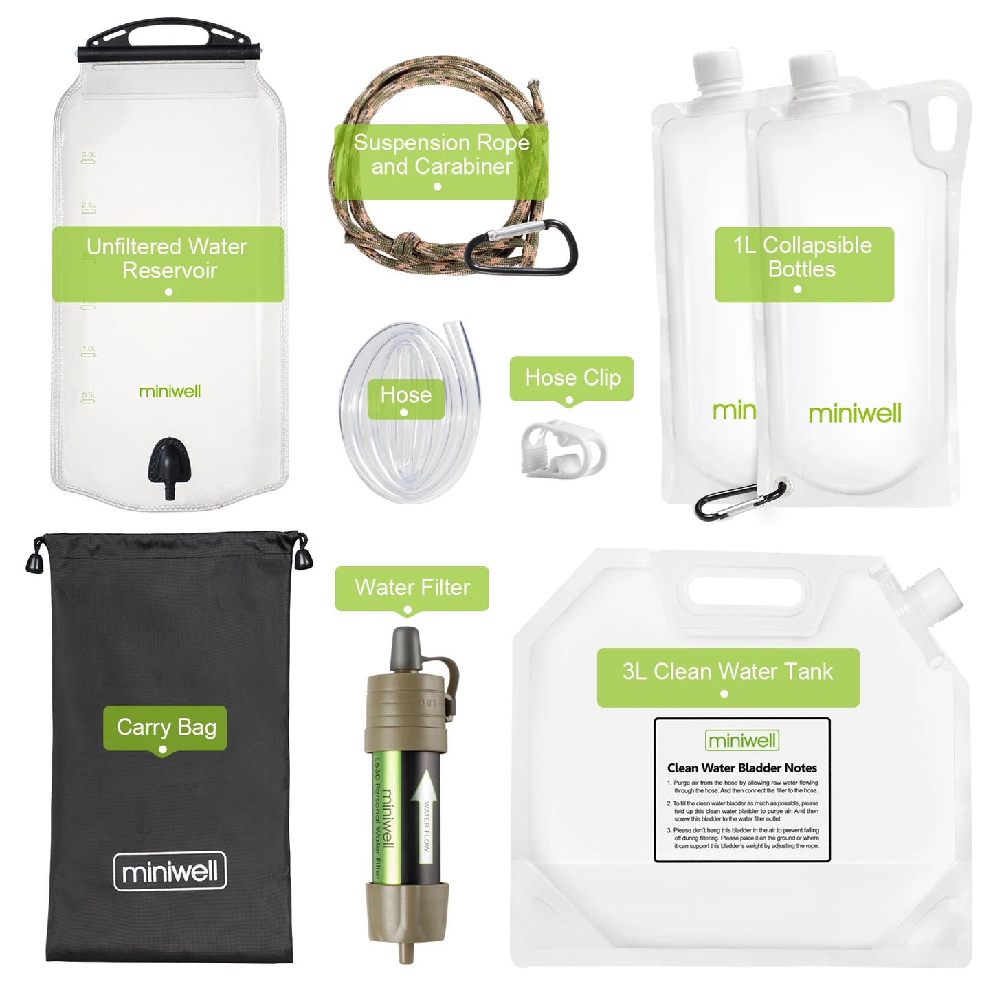 Miniwell Outdoor Gravity Water Filter for Hiking and Travel