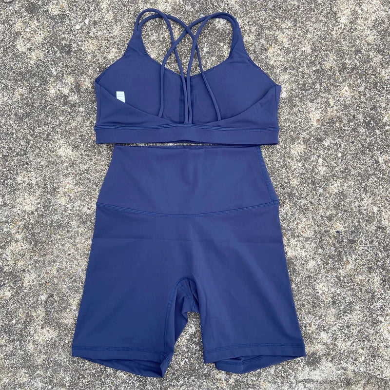 Women's Cross Back Gym Bra And High Waist Shorts Set