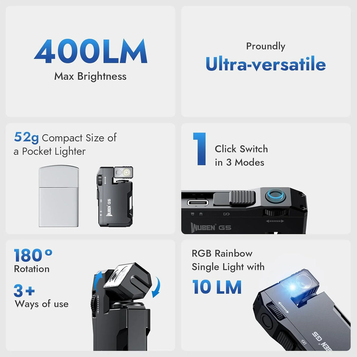 WUBEN G5 Rechargeable Dual Light EDC Flashlight