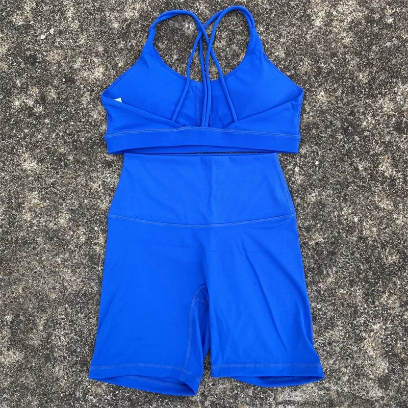 Women's Cross Back Gym Bra And High Waist Shorts Set