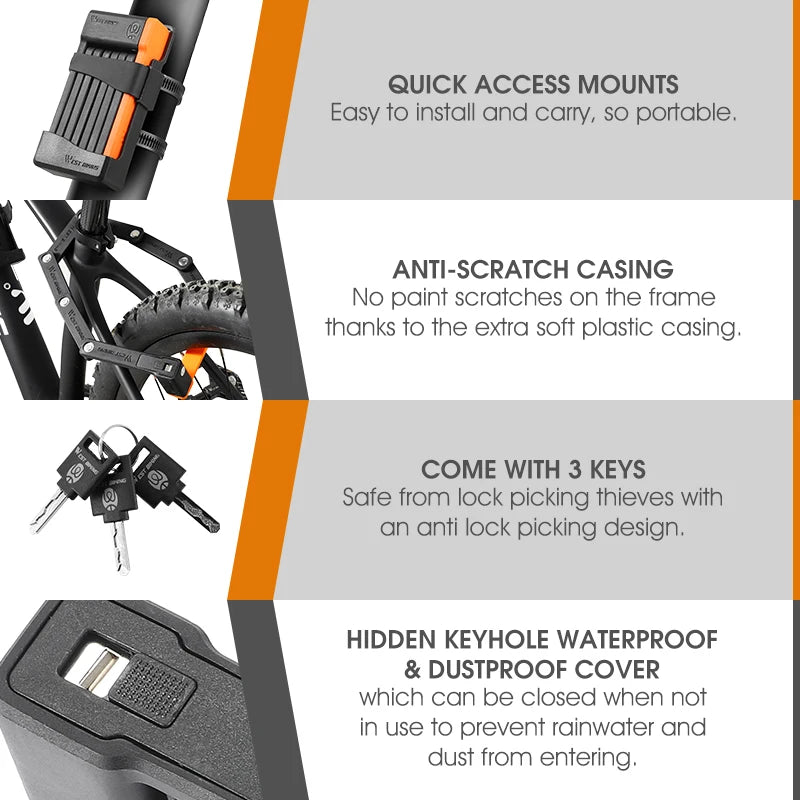 West Biking Foldable Bicycle Lock Anti-Theft With 3 Keys