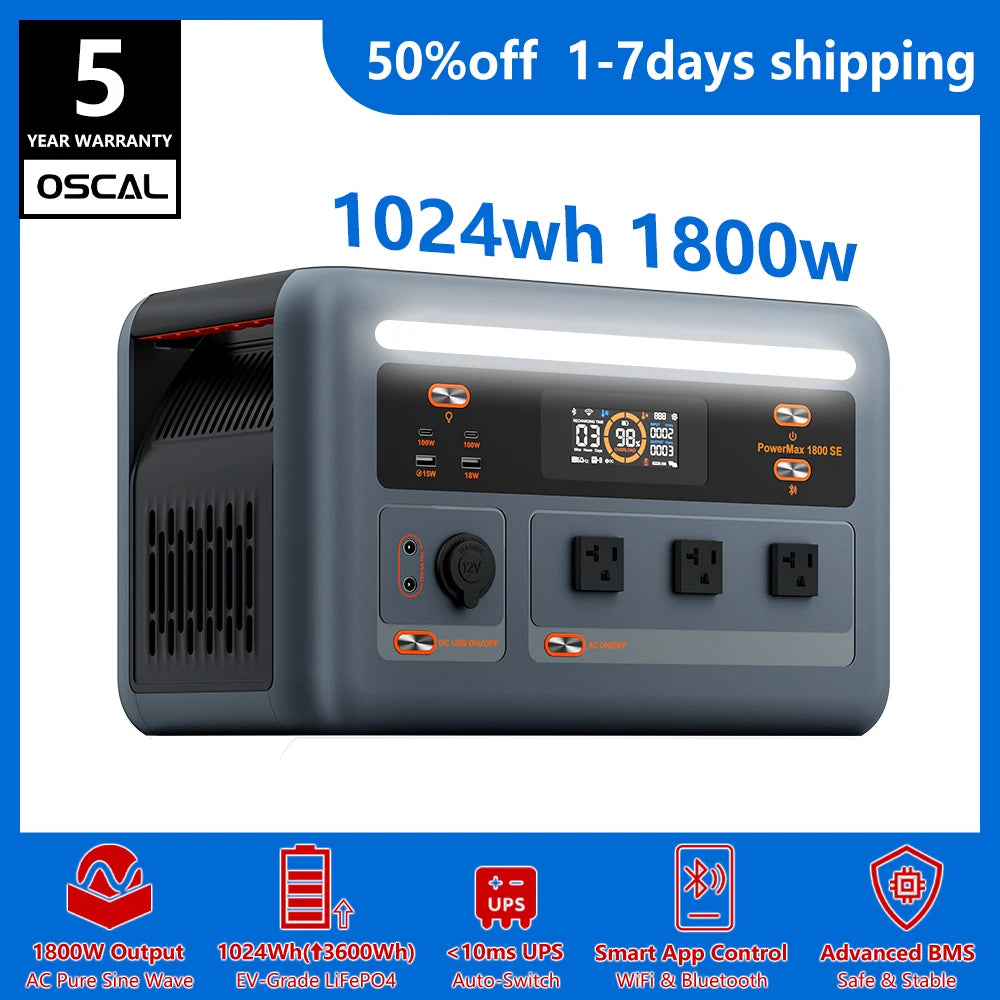 OSCAL Portable Power Station With Solar Charging
