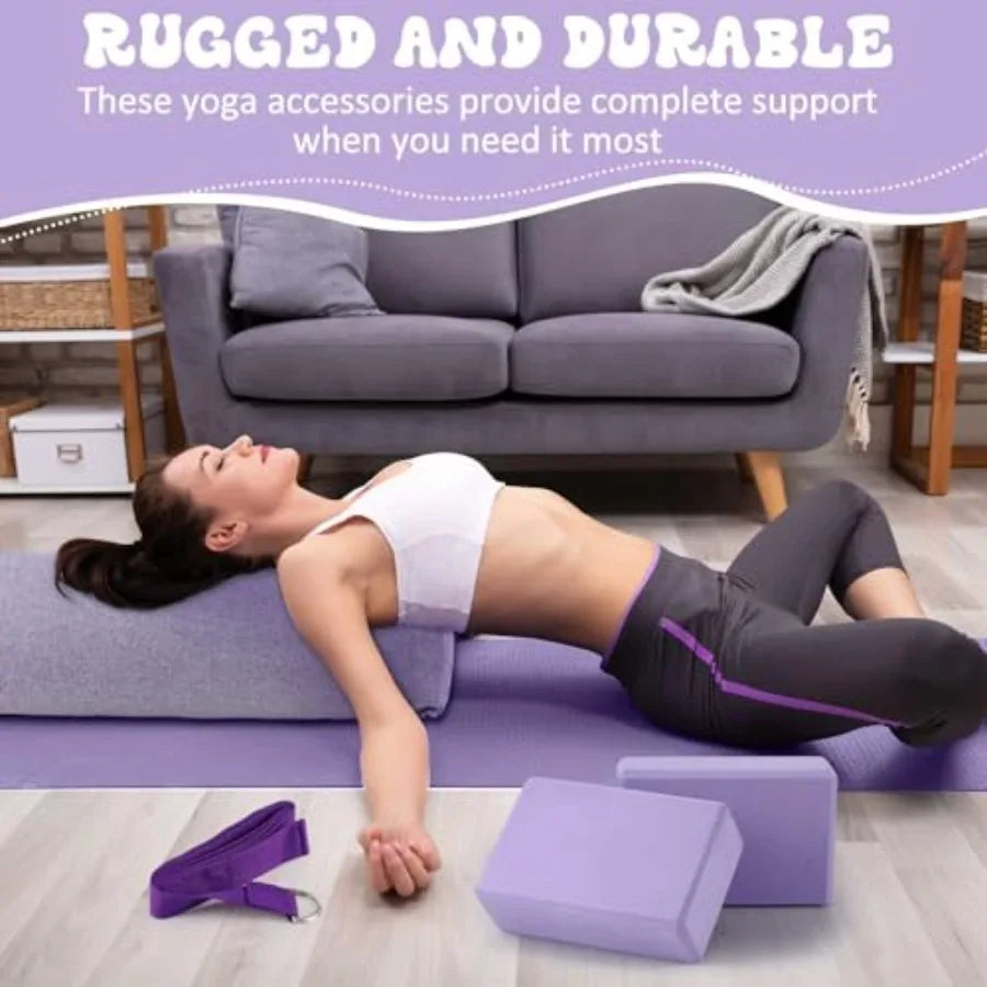 Yoga Bolster Pillows and Blocks Set with Strap