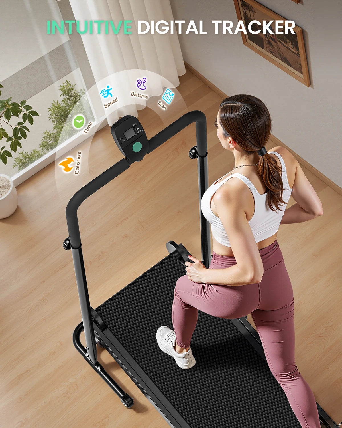AKLUER Motorless Treadmill With LCD Monitor And Dual Flywheel