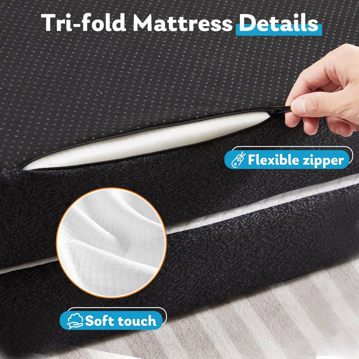 JHK Trifold Memory Foam Portable Floor Bed
