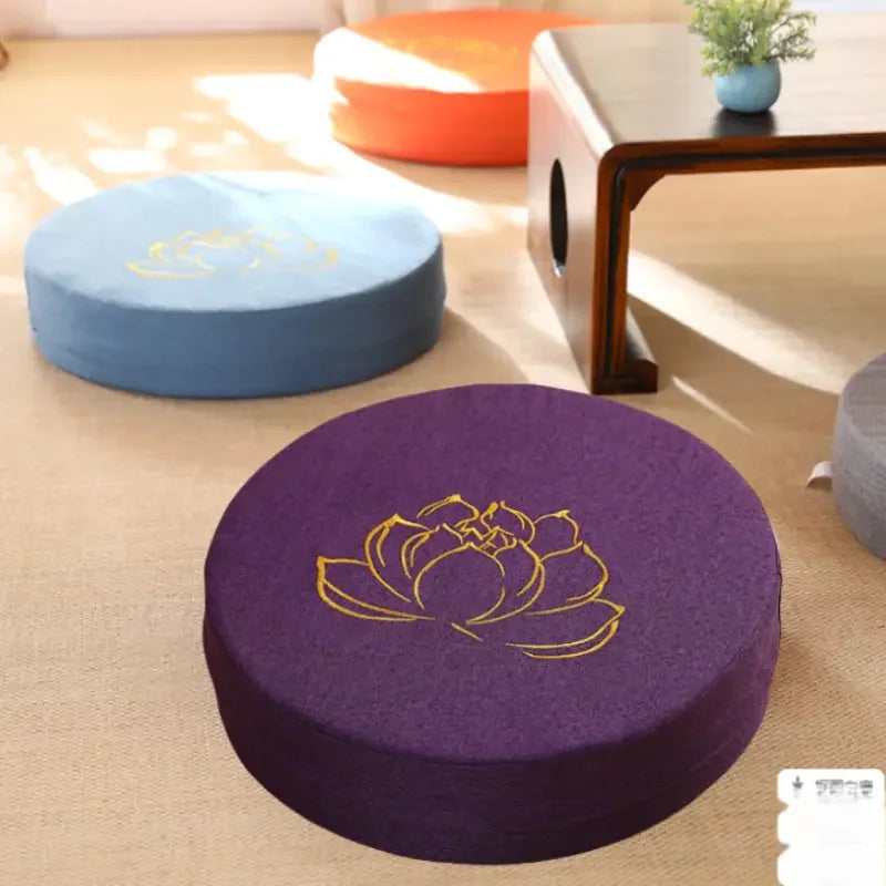 Yoga Meditation Linen Cushion Lotus Texture Backrest Pillow