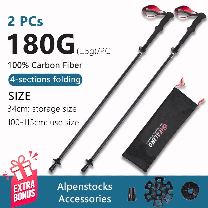 OKHEALING Ultralight Carbon Fiber Trekking Poles