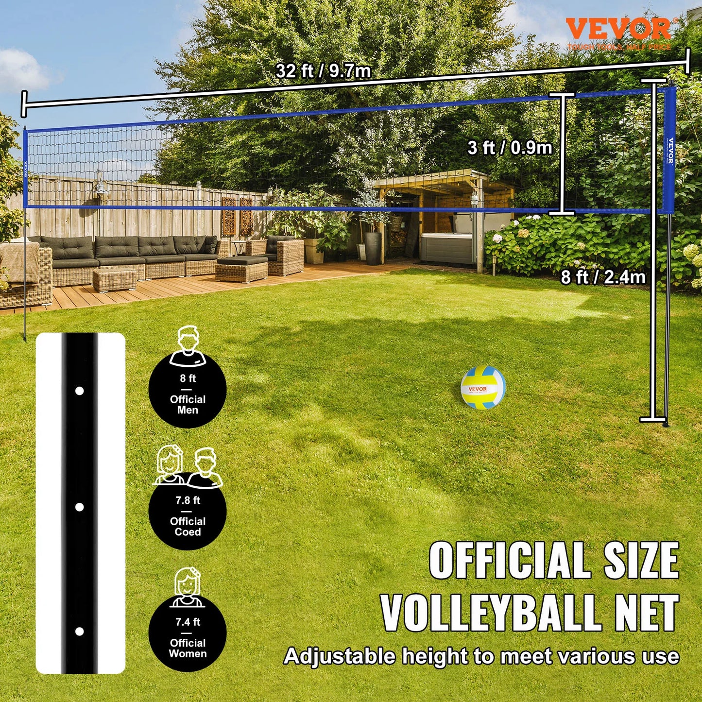 SucceBuy Outdoor Volleyball Net System with Adjustable Poles