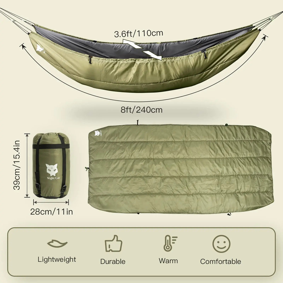 Insulated Hammock Underquilt Sleeping Bag Blanket for Camping