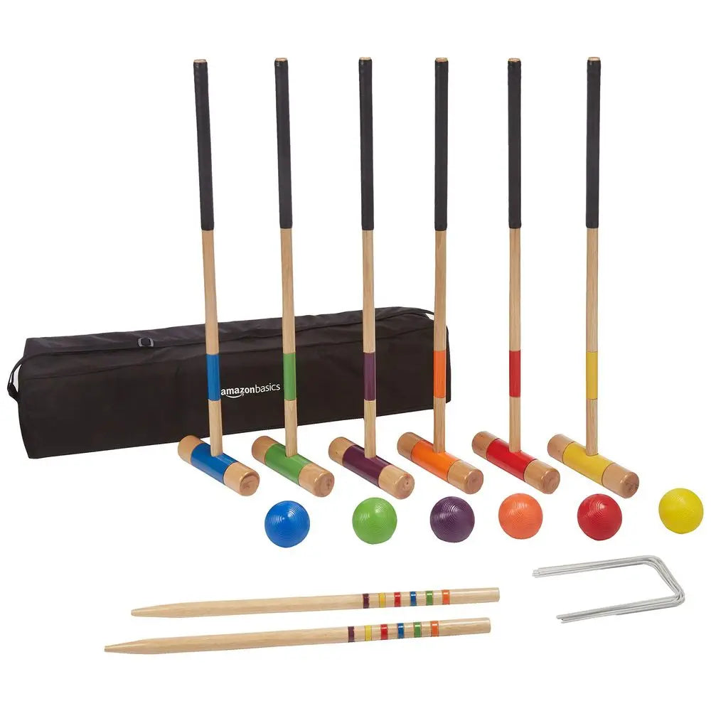 XMSJ Six Player Croquet Set With Wooden Mallets Carry Case