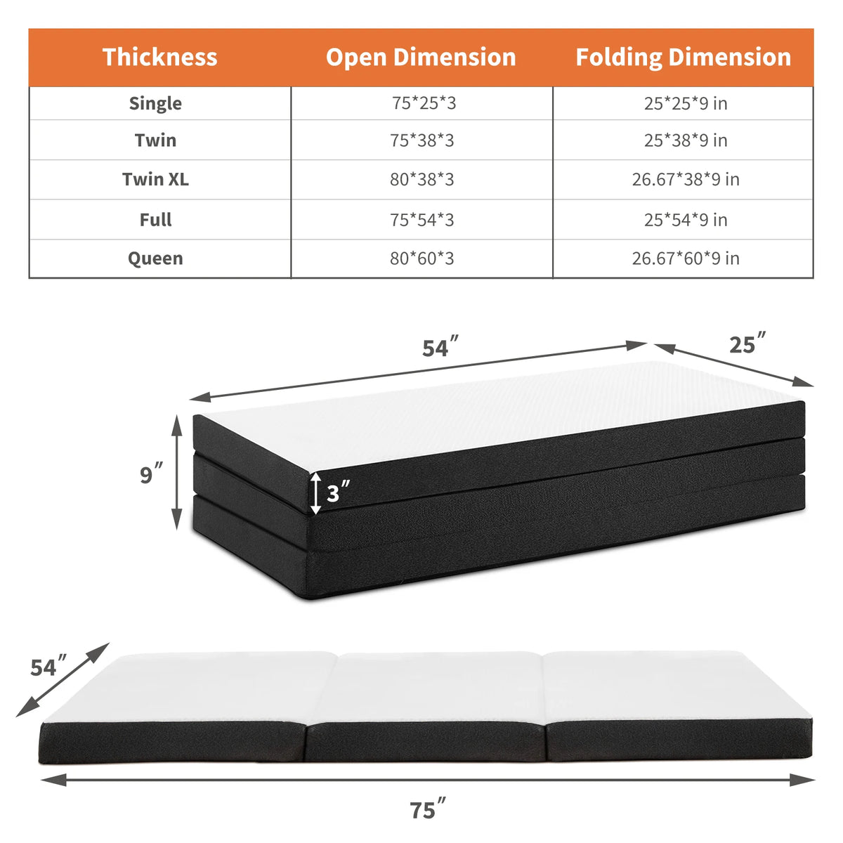 JHK Trifold Memory Foam Portable Floor Bed