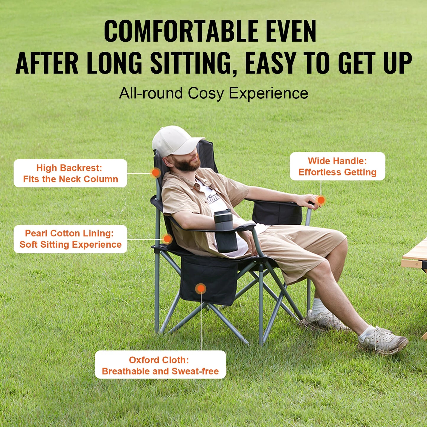 VEVOR Camping Folding Chair With Lumbar Support And Pockets